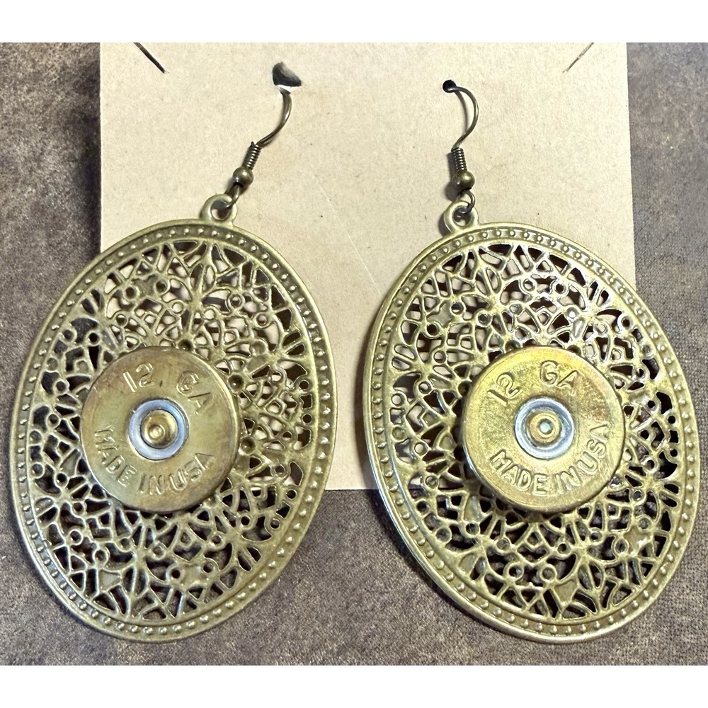 Western Bullet Jewelry 12 GA Shotgun Oval Dangle Earrings Handmade New In USA‎